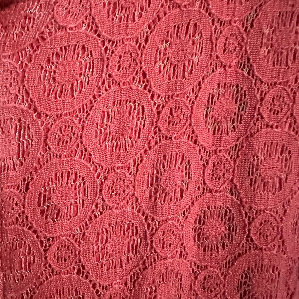 DKNY Jeans Deep Coral Front Lace Overlay Hooded Sweatshirt, Size L - Picture 4 of 10